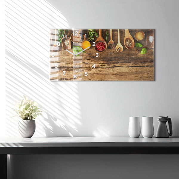 Glass wall clock rectangular Spoons of spices