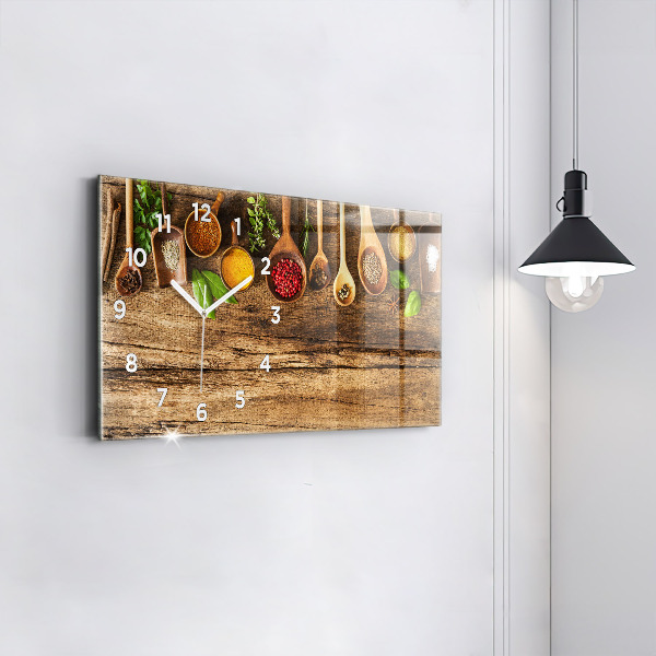 Glass wall clock rectangular Spoons of spices