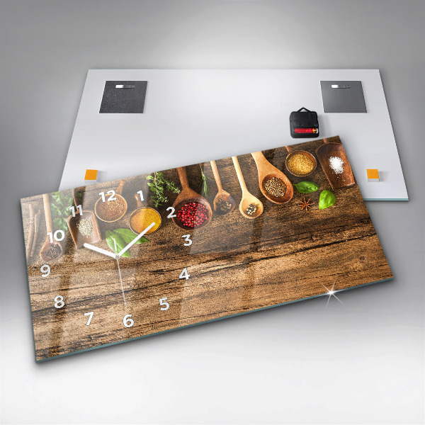 Glass wall clock rectangular Spoons of spices