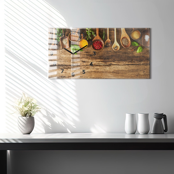 Glass wall clock rectangular Spoons of spices