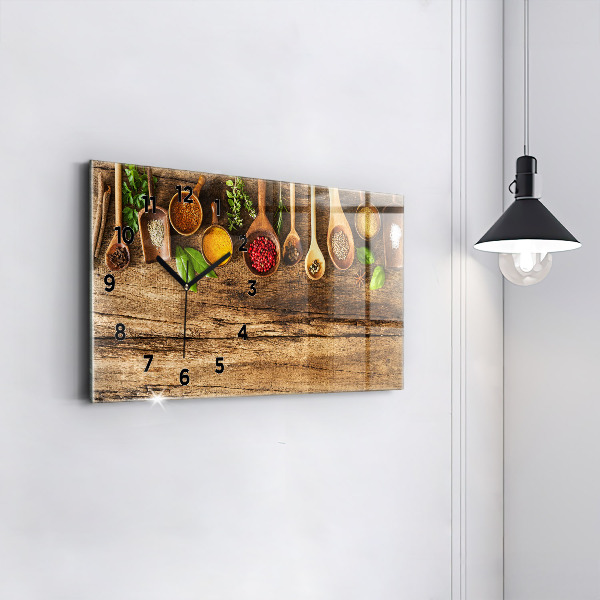 Glass wall clock rectangular Spoons of spices