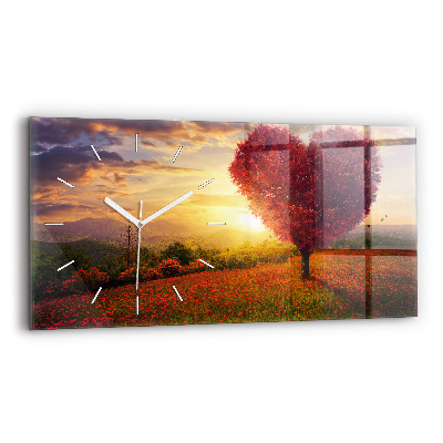 Glass wall clock rectangular Love Heart Tree