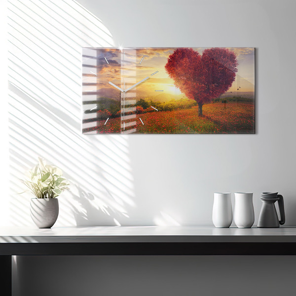 Glass wall clock rectangular Love Heart Tree