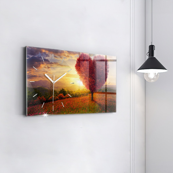 Glass wall clock rectangular Love Heart Tree