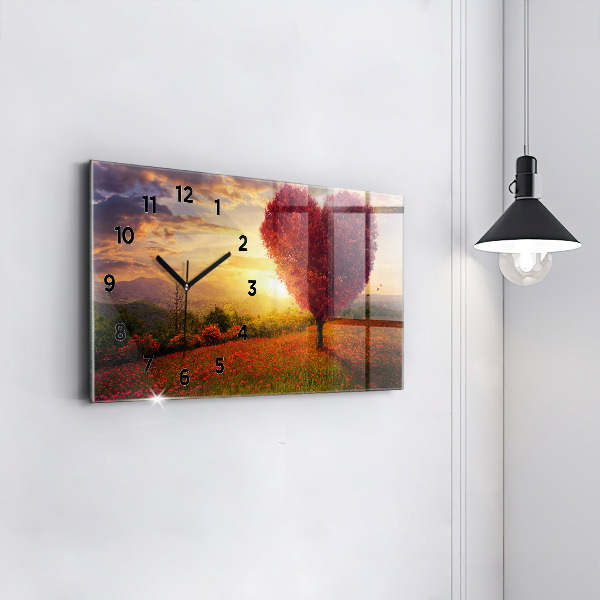 Glass wall clock rectangular Love Heart Tree