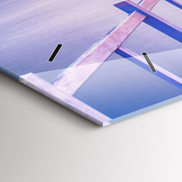 Glass wall clock rectangular The bridge in the port in the evening