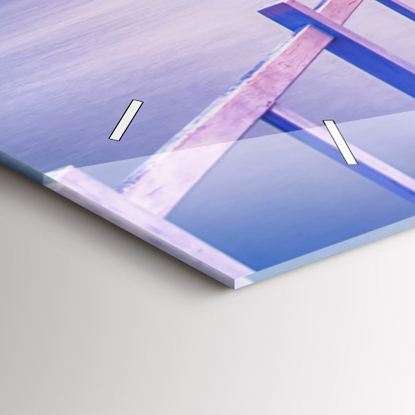 Glass wall clock rectangular The bridge in the port in the evening