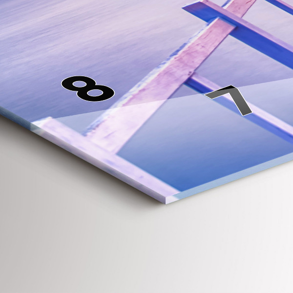 Glass wall clock rectangular The bridge in the port in the evening