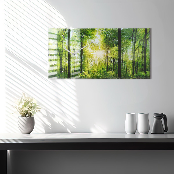 Glass wall clock rectangular Nature forest trees