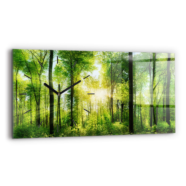 Glass wall clock rectangular Nature forest trees