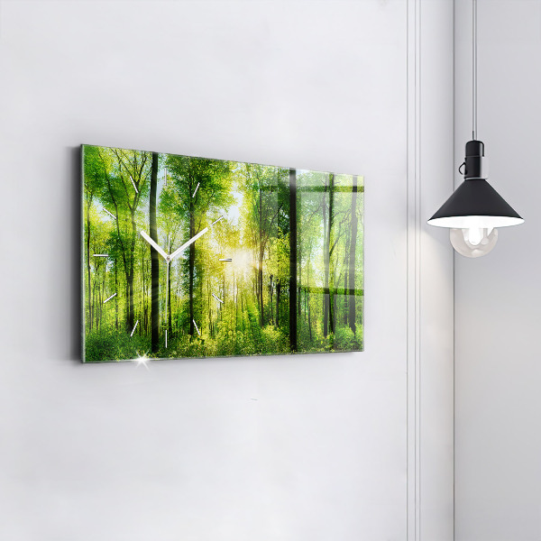 Glass wall clock rectangular Nature forest trees