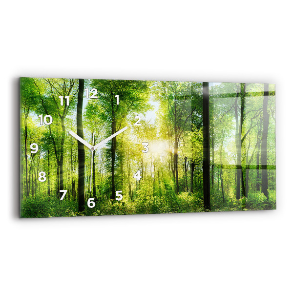 Glass wall clock rectangular Nature forest trees