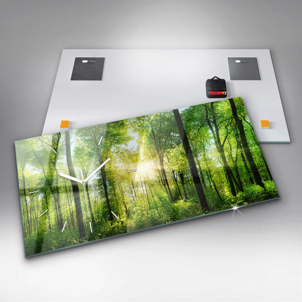 Glass wall clock rectangular Nature forest trees