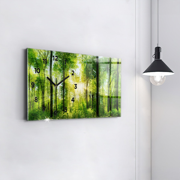 Glass wall clock rectangular Nature forest trees