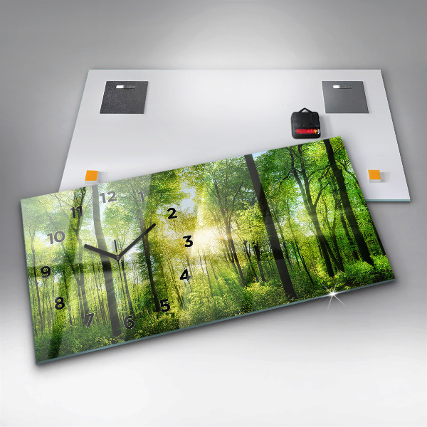 Glass wall clock rectangular Nature forest trees