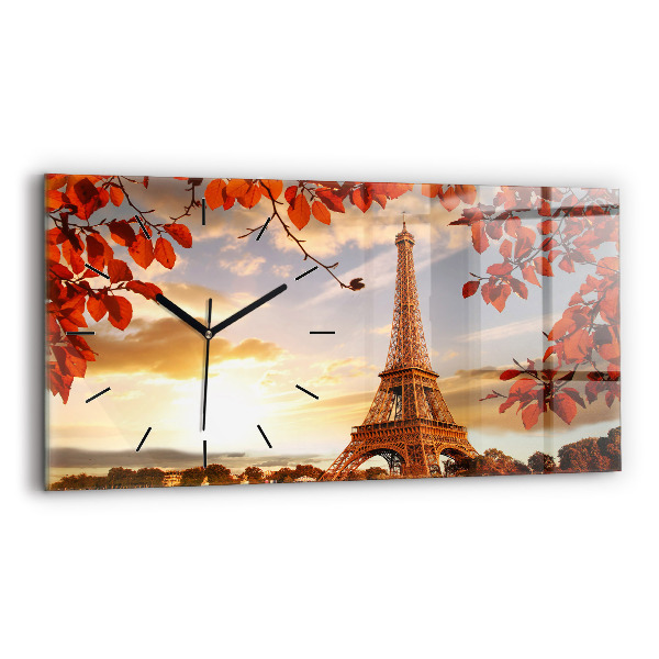 Glass wall clock rectangular Eiffel Tower