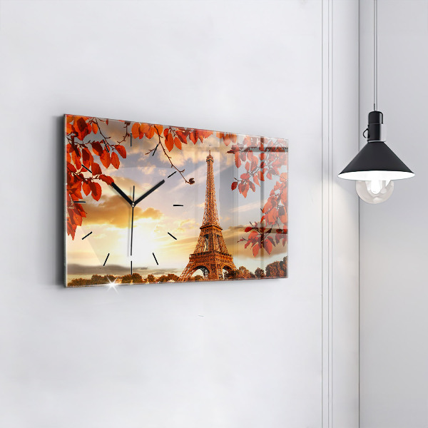 Glass wall clock rectangular Eiffel Tower