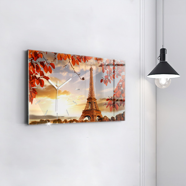 Glass wall clock rectangular Eiffel Tower
