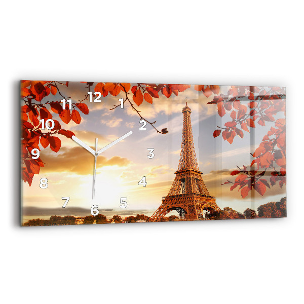 Glass wall clock rectangular Eiffel Tower