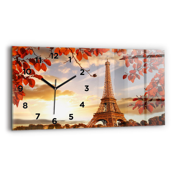 Glass wall clock rectangular Eiffel Tower