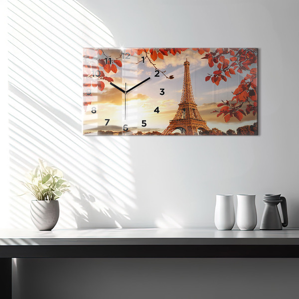 Glass wall clock rectangular Eiffel Tower