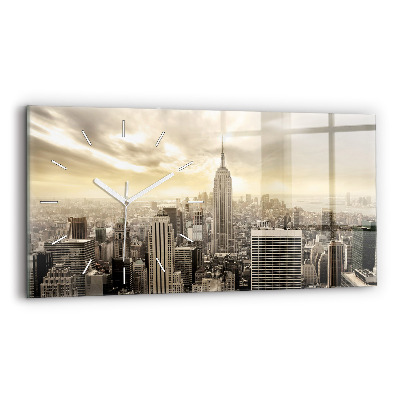 Glass wall clock rectangular New York Towers