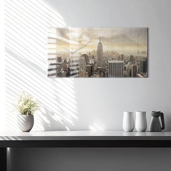 Glass wall clock rectangular New York Towers