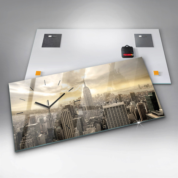 Glass wall clock rectangular New York Towers