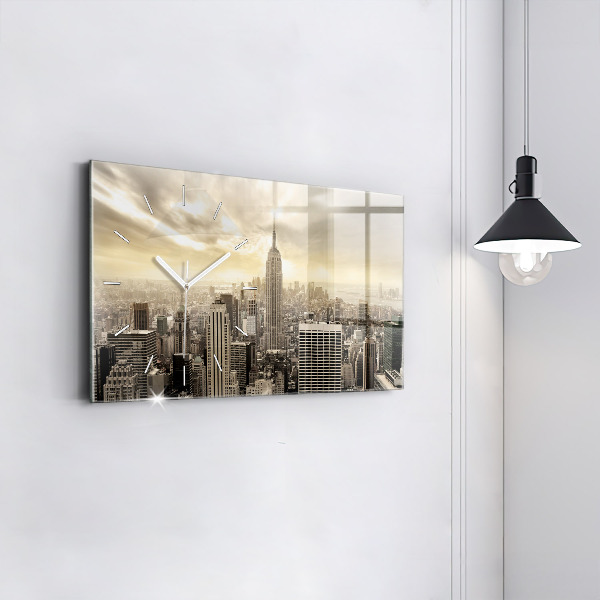 Glass wall clock rectangular New York Towers
