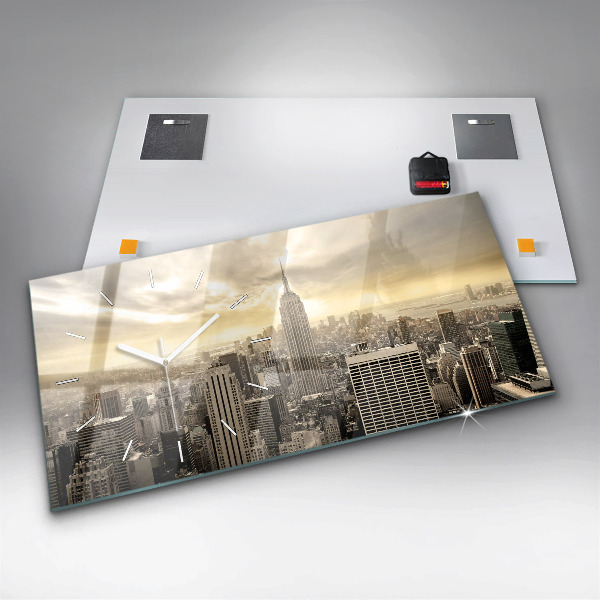 Glass wall clock rectangular New York Towers