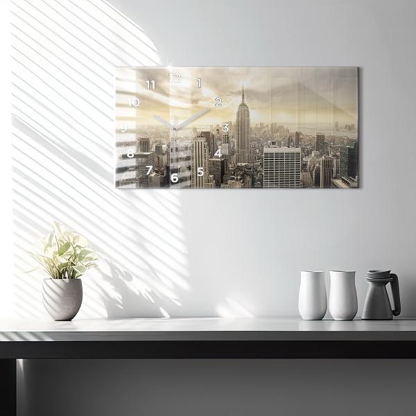 Glass wall clock rectangular New York Towers