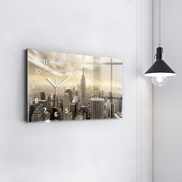 Glass wall clock rectangular New York Towers
