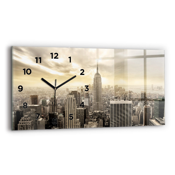 Glass wall clock rectangular New York Towers