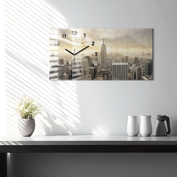 Glass wall clock rectangular New York Towers
