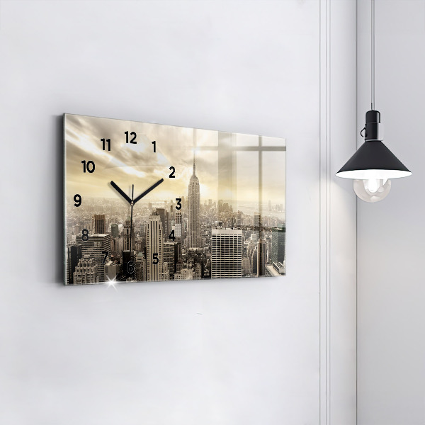 Glass wall clock rectangular New York Towers