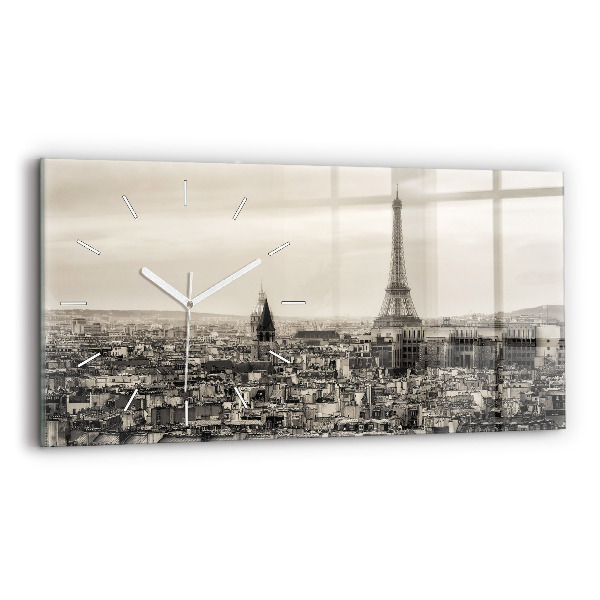 Glass wall clock rectangular Landscape panorama of Paris
