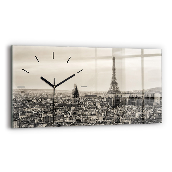 Glass wall clock rectangular Landscape panorama of Paris