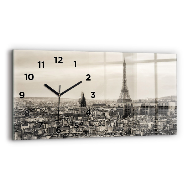 Glass wall clock rectangular Landscape panorama of Paris
