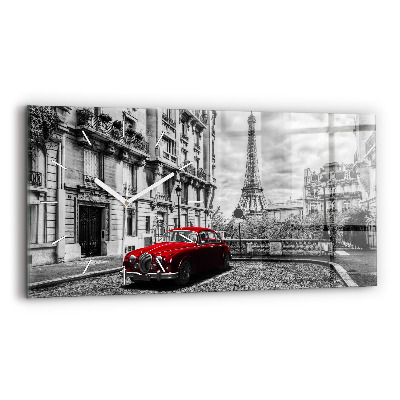 Glass wall clock rectangular Old car city