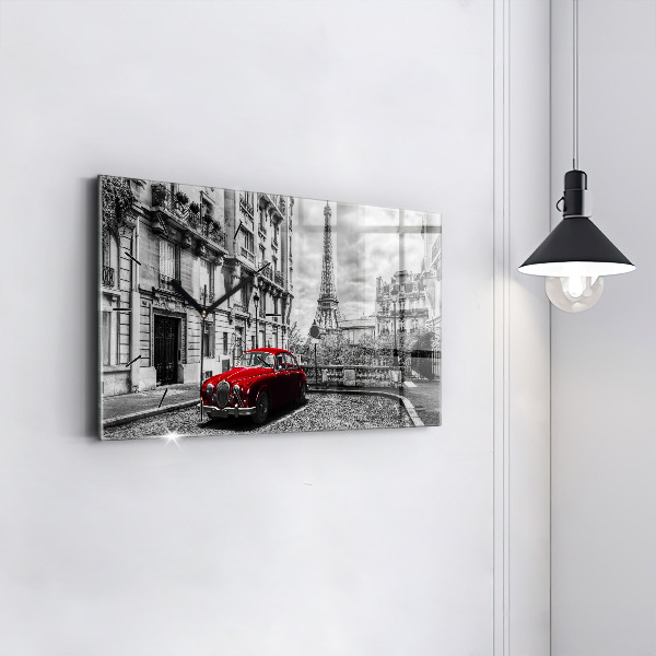 Glass wall clock rectangular Old car city