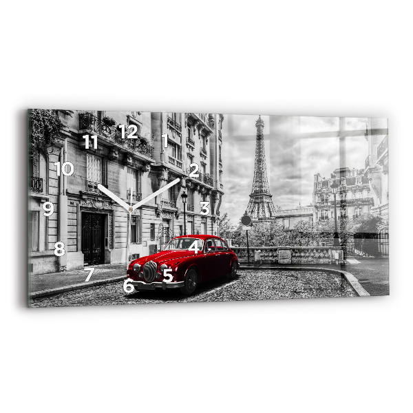 Glass wall clock rectangular Old car city