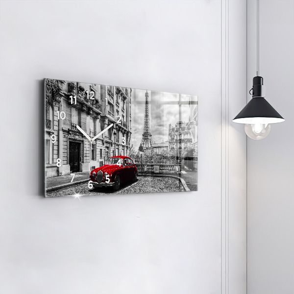 Glass wall clock rectangular Old car city