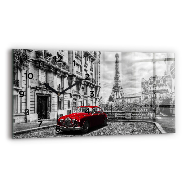 Glass wall clock rectangular Old car city