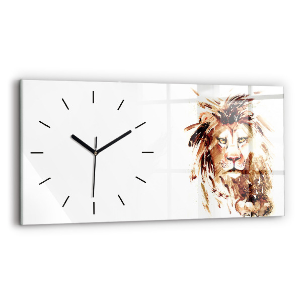 Glass wall clock rectangular Illustration of a brown lion