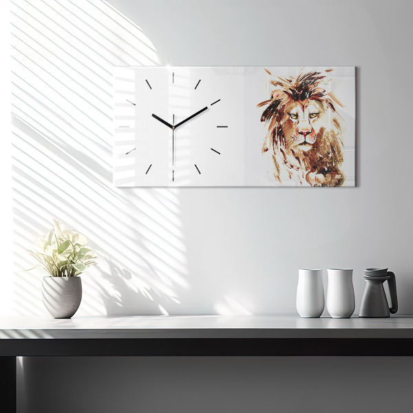 Glass wall clock rectangular Illustration of a brown lion