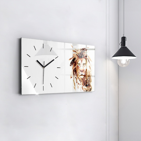 Glass wall clock rectangular Illustration of a brown lion