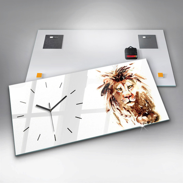 Glass wall clock rectangular Illustration of a brown lion
