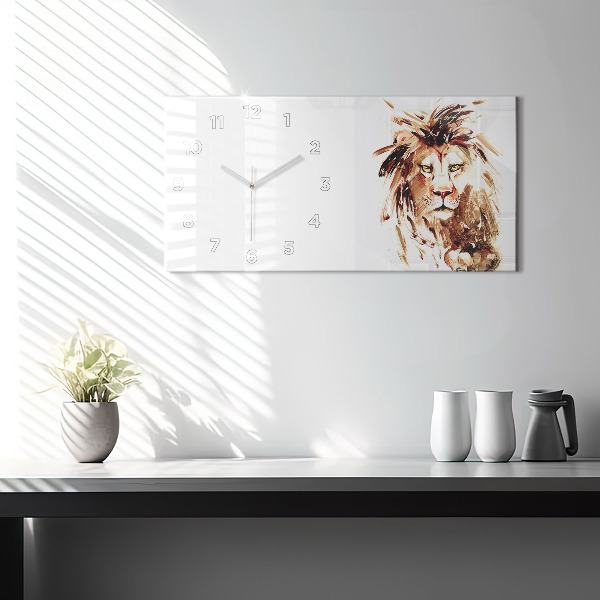 Glass wall clock rectangular Illustration of a brown lion
