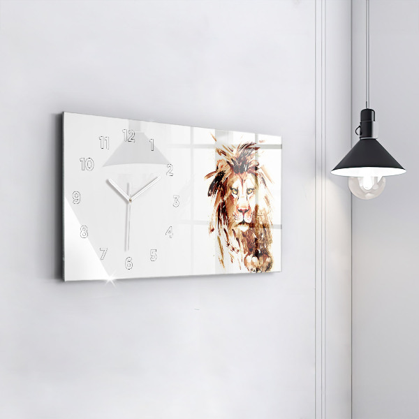 Glass wall clock rectangular Illustration of a brown lion