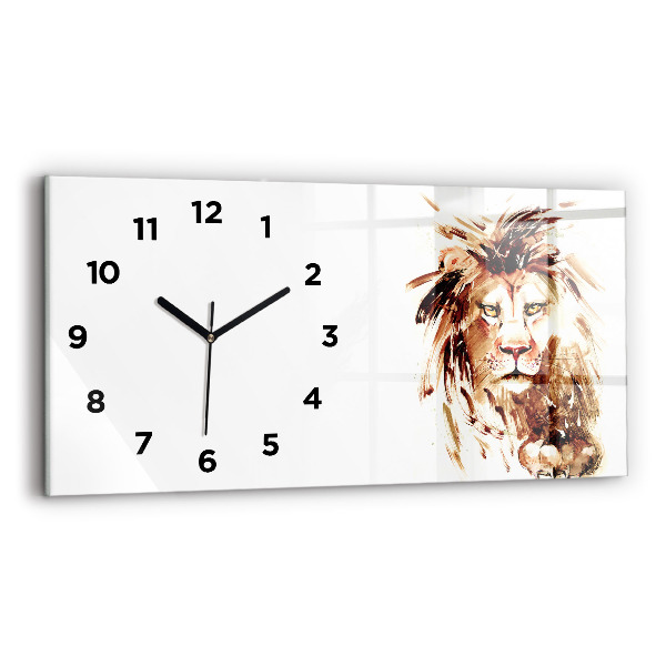 Glass wall clock rectangular Illustration of a brown lion